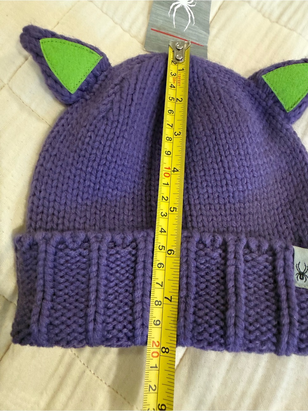 NWT | Spyder Kids One Size Ski Beanie Knit Cat Ear Purple and Green - Picture 9 of 16
